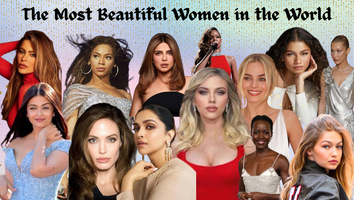 Portraits of beautiful women from around the world with the text "Most Beautiful Women in the World"